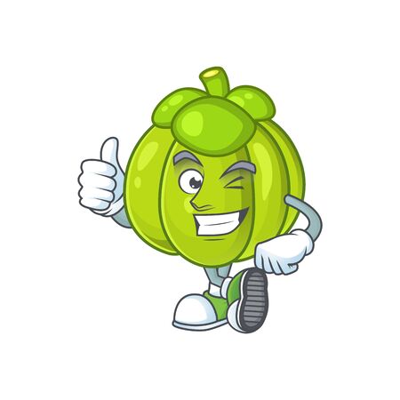 Thumbs up green pumpkin isolated on white background. Vector illustration for any design.のイラスト素材