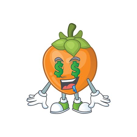 Money eye cute persimmon cartoon style with mascotのイラスト素材