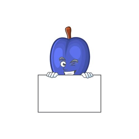 Grinning with board fruit prunes cartoon on white background. vector illustrationのイラスト素材