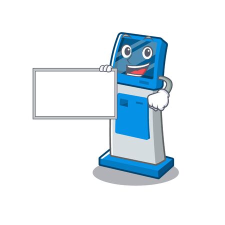 With board digital information cartoon kiosk above mascot tableのイラスト素材