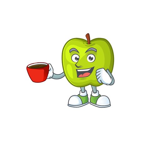 Drinking in cup character granny smith green apple with mascotのイラスト素材