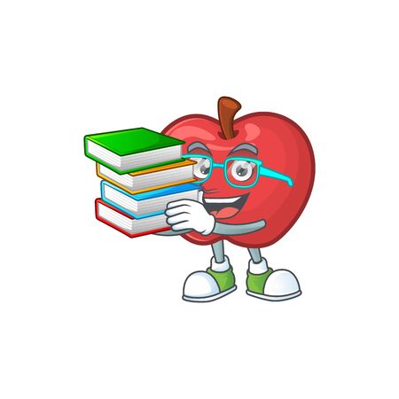 Student with book cute apple character mascot with object cartoon vector illustrationのイラスト素材