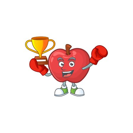 Boxing winner cute apple character mascot with object cartoon vector illustrationのイラスト素材
