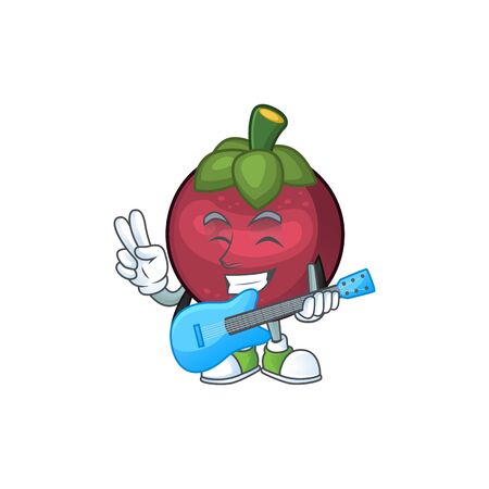 With guitar mangosteen fruit cartoon character isolated on mascot vector illustrationのイラスト素材