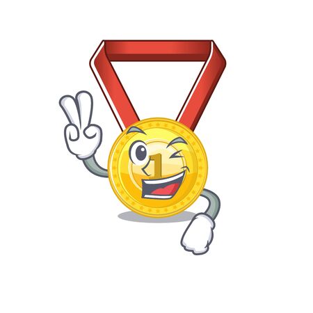 Two finger gold medal with the character shape vector illustrationのイラスト素材