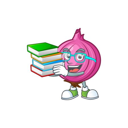 Student with book raw red onion cartoon on white backgroundのイラスト素材