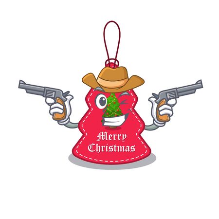Cowboy christmas tag hanging isolated with cartoon vector illustrationのイラスト素材
