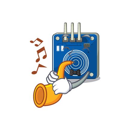 With trumpet touch sensor clings to mascot wall vector illustrationのイラスト素材