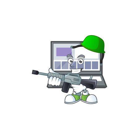 Army laptop with a cartoon character styleのイラスト素材
