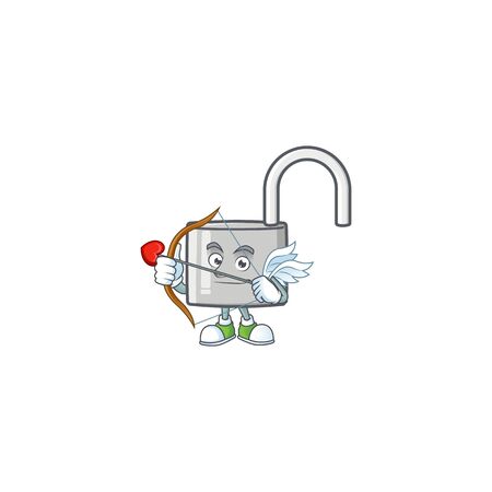 Cupid unlock key with cartoon character design. vector illustrationのイラスト素材