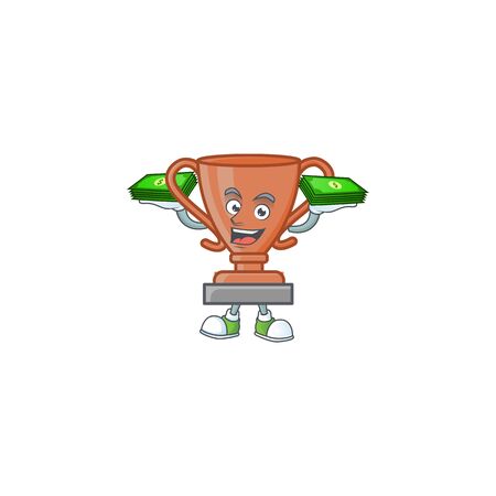 With money bag bronze trophy cartoon character with mascot vector illustrationのイラスト素材