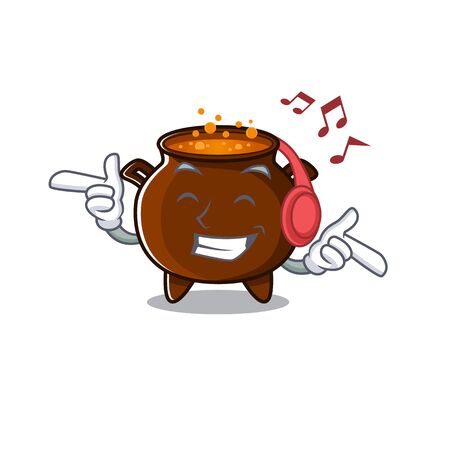 Listening music cauldron toy in the character shape vector illustrationのイラスト素材