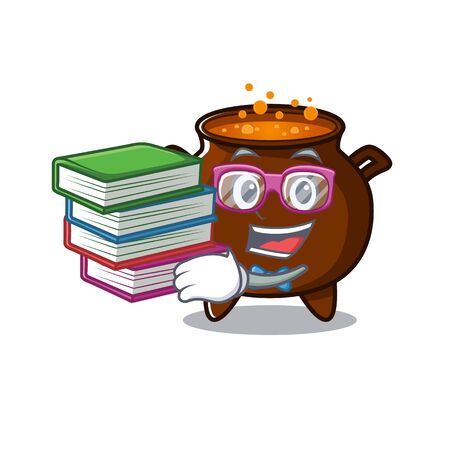 Student with book miniature cauldron in the a cartoon vector illustrationのイラスト素材