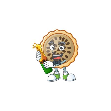 pecan pie mascot with bring beer on white backgroundのイラスト素材
