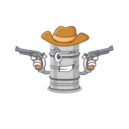 Oil drum dressed as a cowboy holding guns.Vector illustrationのイラスト素材