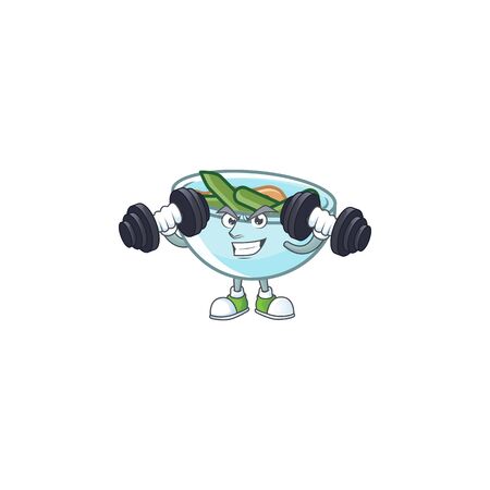 Green beans casserole in bowl with bring barbell mascot. Vector illustrationのイラスト素材