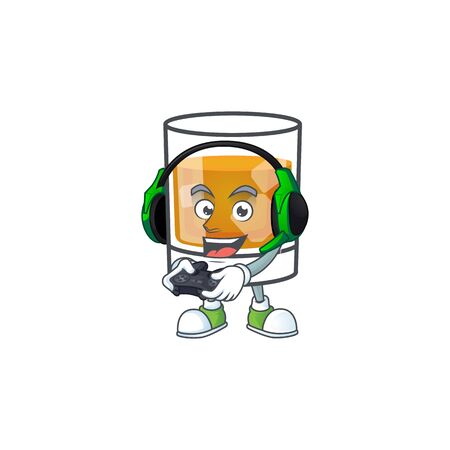Liquor whiskey in the cartoon character bring gaming. Vector illustrationのイラスト素材