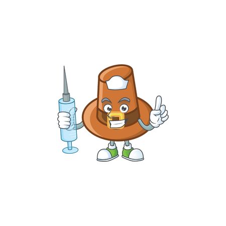 Cute brown pilgrim hat in nurse mascot. Vector illustrationのイラスト素材