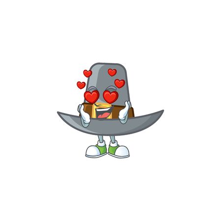 Vintage pilgrim hat isolated with mascot in love. Vector illustrationのイラスト素材