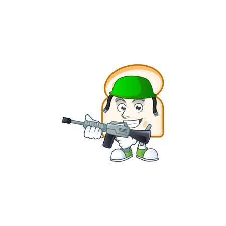 Army mascot cartoon for design slice white bread. Vector illustrationのイラスト素材