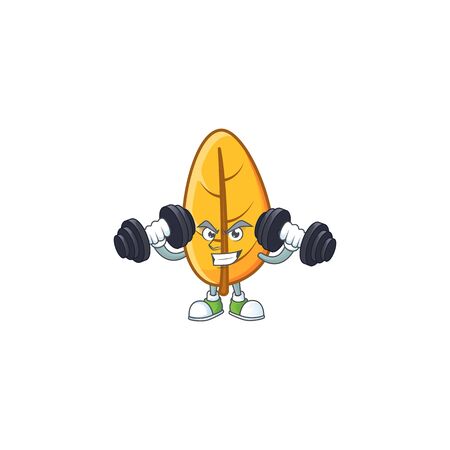 Mascot a with bring barbell with yellow autumn leaves vector illustrationのイラスト素材