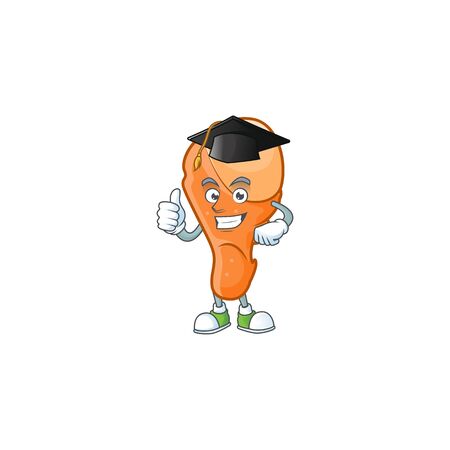 Mascot graduation hat in the chicken thigh cartoon vector illustrationのイラスト素材