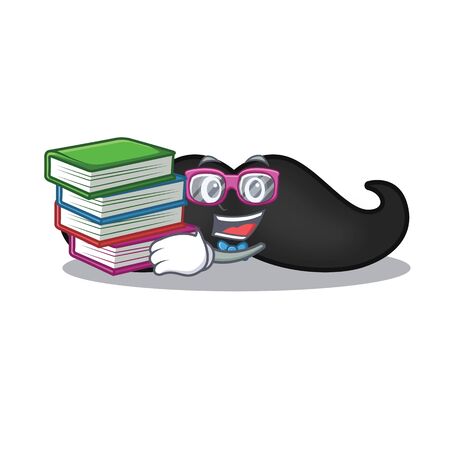 Smiling student bring book face mustache with on cartoon . Vector illustrationのイラスト素材