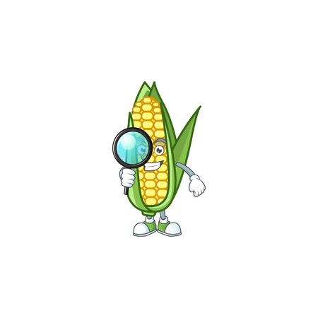 Cartoon corn raw with the character detectiveのイラスト素材