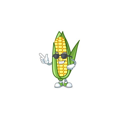 Cartoon corn raw with the character super coolのイラスト素材