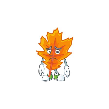 Orange autumn leaves cartoon with afraid mascotのイラスト素材