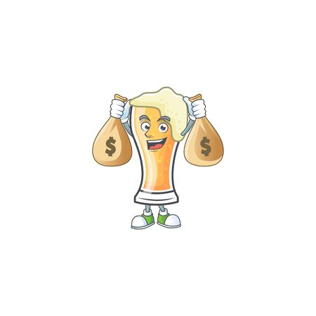 Cartoon beer glass with the holding money bag characterのイラスト素材