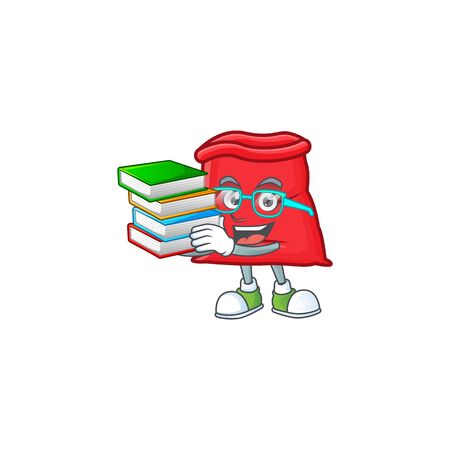 Cartoon santa bag open with character student bring book vector illustrationのイラスト素材