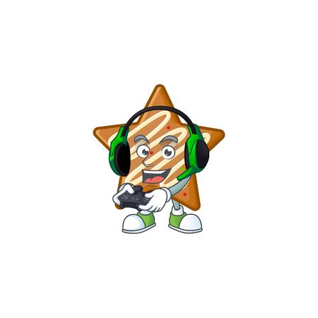 Cartoon crispy star cookies with the character bring gaming vector illustrationのイラスト素材