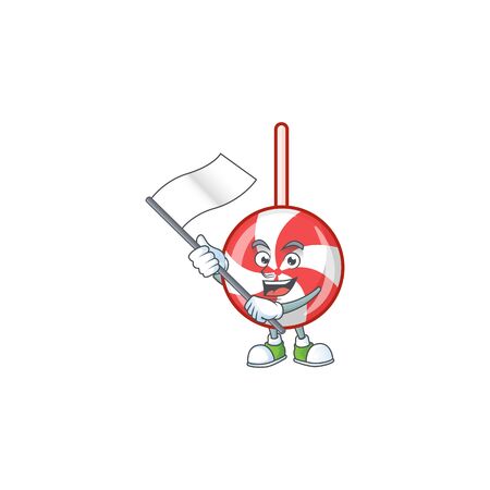 cute flag standing with striped peppermint candy cartoon character style. Vector illustrationのイラスト素材