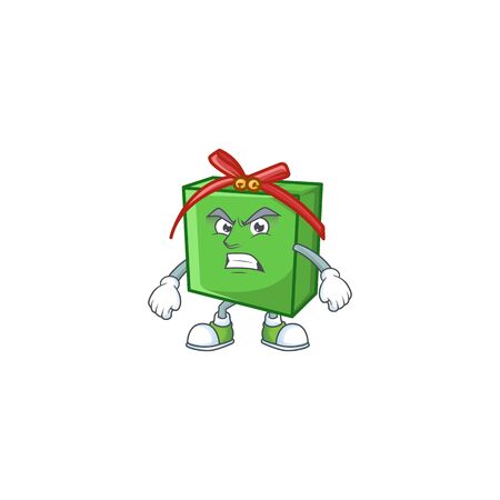 Green gift box cartoon character style with angry faceのイラスト素材