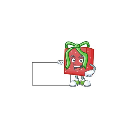 Red gift box cute cartoon character with a boardのイラスト素材