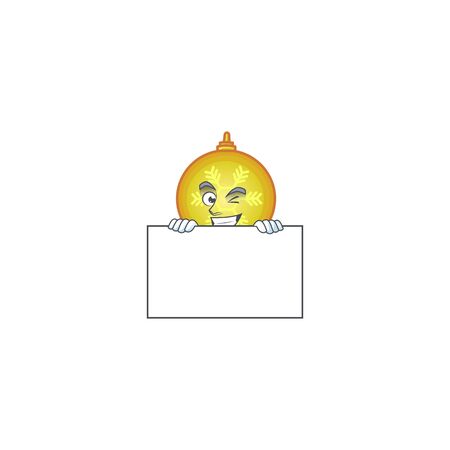 Mascot cartoon style of yellow christmas ball grinning with board.のイラスト素材