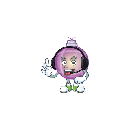 Purple christmas ball cartoon with mascot with headphone.のイラスト素材