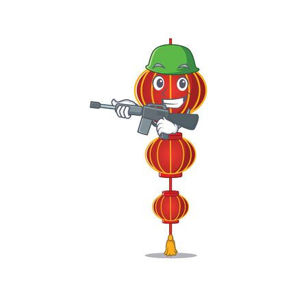 A cartoon style of lampion chinese lantern Army with machine gun. Vector illustrationのイラスト素材