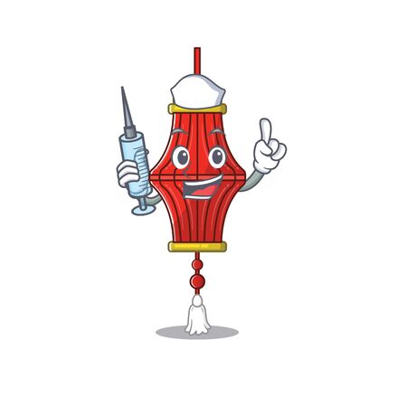 Cute Nurse chinese paper lanterns character cartoon style with syringe. Vector illustrationのイラスト素材