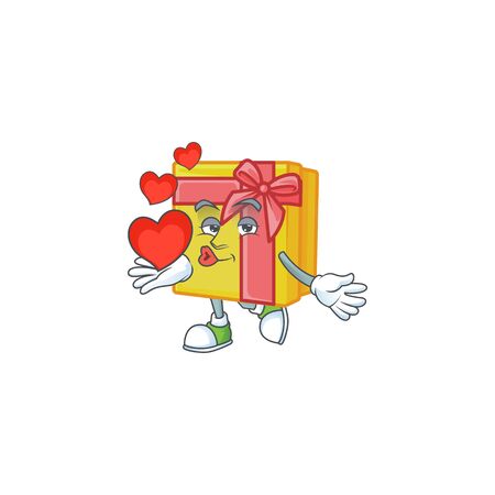 With heart yellow gift box cartoon character mascot style. Vector illustrationのイラスト素材