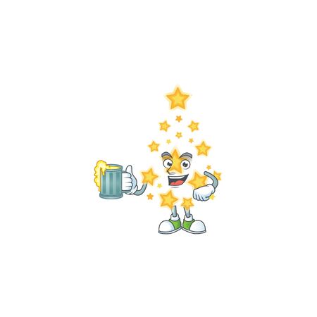 Happy christmas star holding a glass of beer. Vector illustrationのイラスト素材