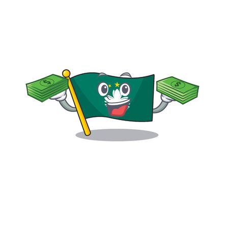 Confident smiley flag macau character with money bag. Vector illustrationのイラスト素材