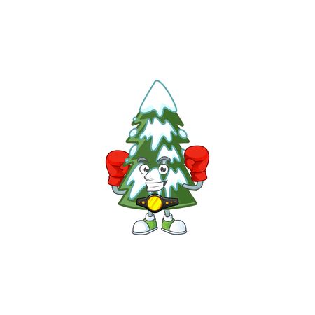Funny Boxing christmas tree snow cartoon character styleのイラスト素材