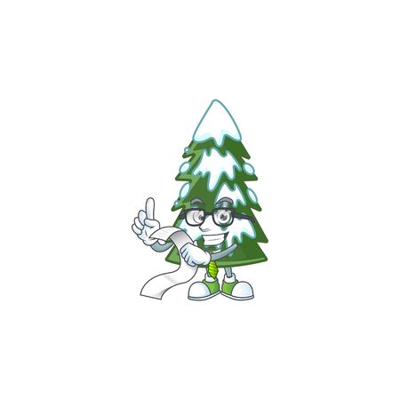 Cute christmas tree snow cartoon character with menu ready to serve. Vector illustrationのイラスト素材