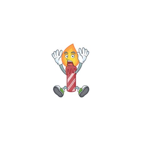 cute red stripes candle cartoon character style with shocking gesture. Vector illustrationのイラスト素材