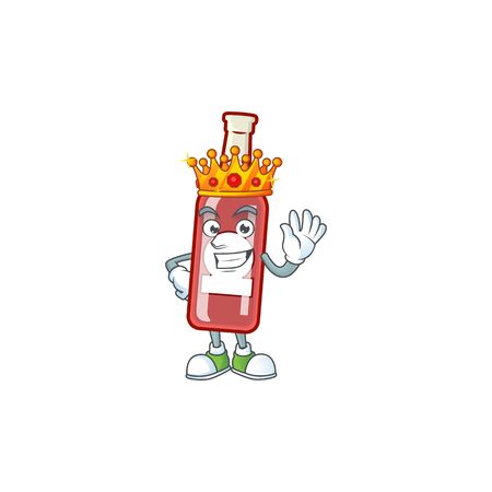 King of champagne red bottle on cartoon mascot style design. Vector illustrationのイラスト素材