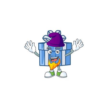 Blue gift box mascot cartoon style as an Elf. Vector illustrationのイラスト素材