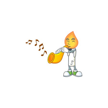 Cheerful white candle cartoon character performance with trumpet. Vector illustrationのイラスト素材