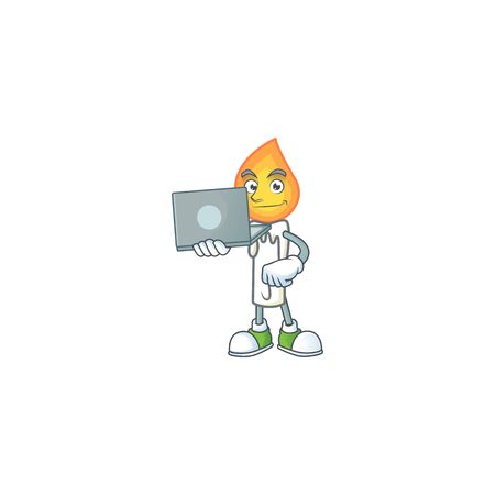 Smart white candle cartoon character working with laptop. Vector illustrationのイラスト素材